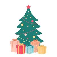 christmas tree and gift boxes vector