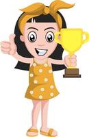 Girl holding trophy, illustration, vector on white background.