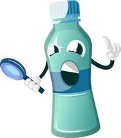 Bottle is looking through magnifying glass, illustration, vector on white background.