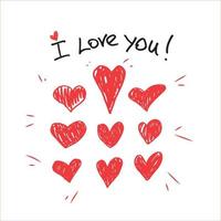 I love you . Doodle heart collection hand draw vector