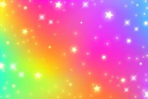 Rainbow fantasy background. Bright multicolored sky with stars and sparkles. Holographic wavy illustration. Vector. vector