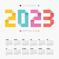 2023 calendario origami colorido feliz año nuevo diseño vectorial. vector