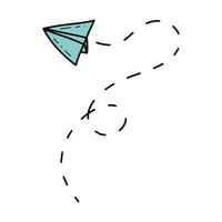 Doodle flying paper plane vector isolated illustration