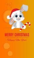 Sale banner with rabbit or hare, Christmas ball and bow in orange and red colors. vector