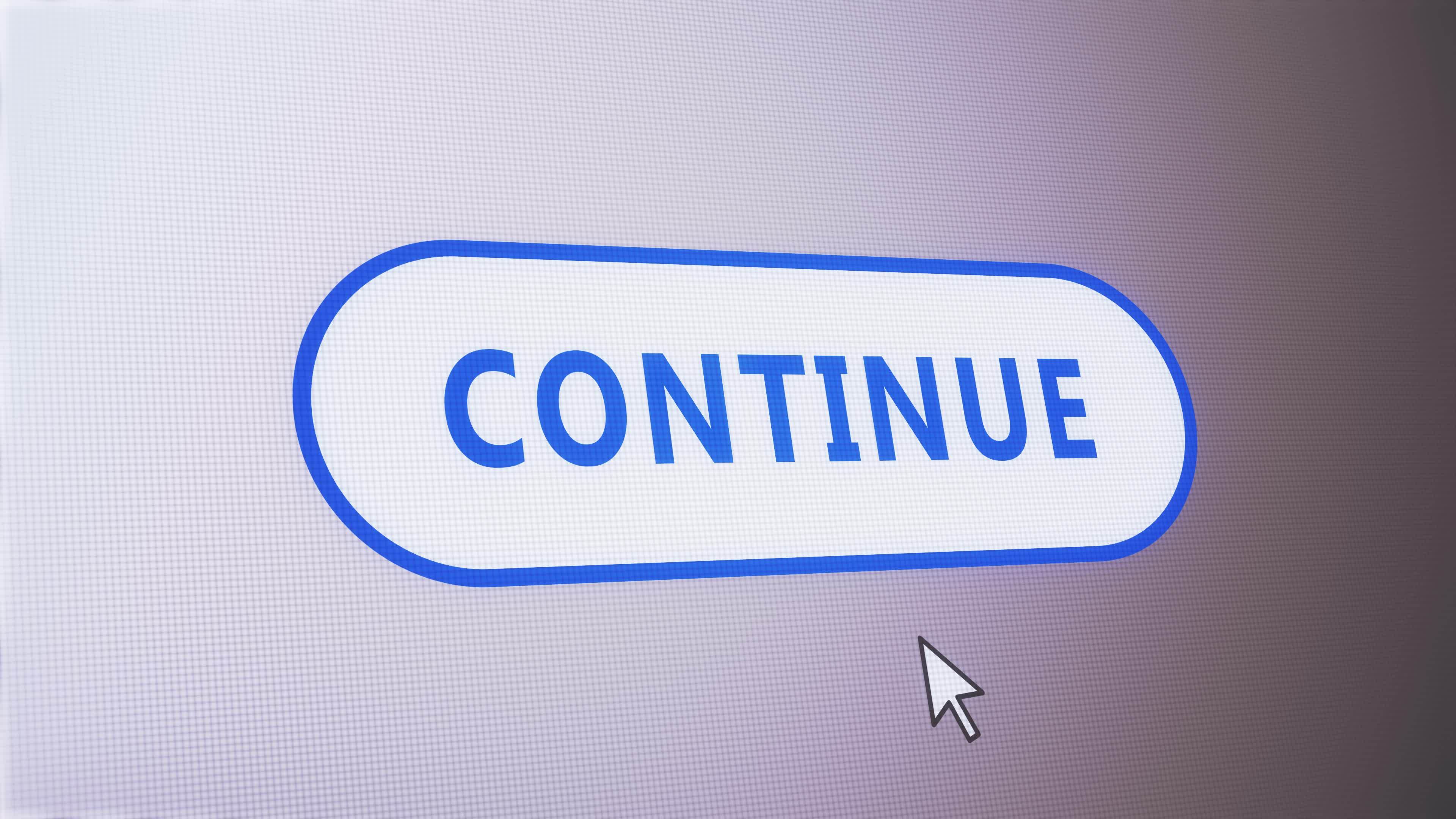 Continue button pressed on computer screen by cursor pointer mouse ...