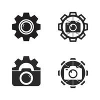 plantilla de diseño de vector de icono de logotipo de cámara de fotografía aislado sobre fondo negro