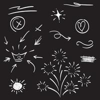 hand drawn set of abstract doodle elements. use for concept design. isolated on black background. vector illustration