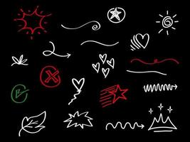 hand drawn set of abstract doodle elements. use for concept design. isolated on black background. vector illustration