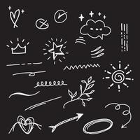 hand drawn set of abstract doodle elements. use for concept design. isolated on black background. vector illustration