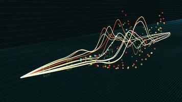 graphique de distribution ondulé courbe qui représente l'analyse, la statistique, l'information, les prix, les moyennes, les actions ou les tendances. tableau abstrait des métriques et des analyses, animation sur fond noir 4k. video