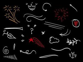 hand drawn set of abstract doodle elements. use for concept design. isolated on black background. vector illustration