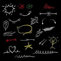 hand drawn set of abstract doodle elements. use for concept design. isolated on black background. vector illustration