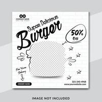 Delicious burger and food menu social media banner template design vector