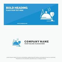 Hotel Dish Food Glass SOlid Icon Website Banner and Business Logo Template vector