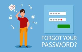 el hombre olvidó sus datos personales. el concepto de un protector de pantalla web con una contraseña olvidada. vector