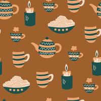 Seamless pattern with doodle tea vector