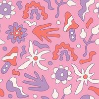 Groovy seamless pattern with flower rainbow mushroom vector