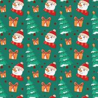 vector pattern with snowman, Christmas tree and gifts. The concept of New Year and Christmas