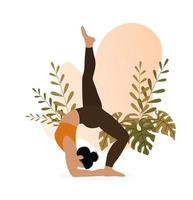 Young flexible woman demonstrating yoga pose isolated on the white background. Chakrasana or wheel pose. Vector  yoga banner