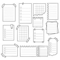 Set vector doodle sheets of notebooks. Hand-drawn paper with stripes, blank, notebooks reminders, memory. Isolated various sheets, notes, reminders pages for design, school notes or information.