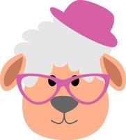 Lamb with glasses, illustration, vector on white background.