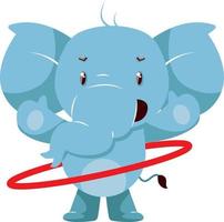 Elephant with hula hoop, illustration, vector on white background.