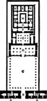 Plan of the Temple of Edfu Egyptian - style architecture vintage engraving. vector