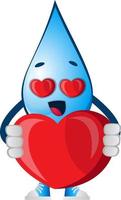 Water drop with big heart, illustration, vector on white background.