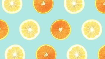 Real slice lemon orange fruit pop art seamless background.Minimal collage in retro style.3d animation in pastel color.Abstract modern citrus or citric fruit zine culture.Creative digital art.70s sign video