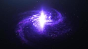 A spiral galaxy in the dark starry sky. The camera slowly zooms in on the purple galaxy. Rotating Nebula space animation in 3d. Ideal for meditation background and relaxation music. video