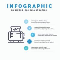 Electric Home Machine Toaster Blue Infographics Template 5 Steps Vector Line Icon template