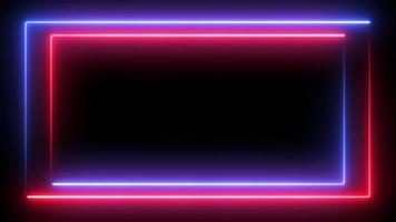 borde de marco de rectángulo de neón de bucle, efecto de iluminación de brillo futurista gráfico abstracto, animación de tecnología de luz moderna de elemento fluorescente eléctrico en material de archivo brillante de fiesta disco púrpura azul colorido video