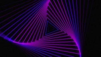 effet d'illustration de lumière abstraite de néon de triangle, mouvement magique de boucle d'espace d'énergie d'infini façonne le laser, art moderne électrique de vague de brillance, animation de nuit de tourbillon de rayon infini de graphique futuriste de courbe video