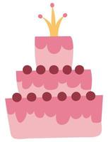 Beautiful pink cake. Drawn style. White background, isolate. Vector illustration.