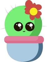 Cute little cactus con flor, ilustración, vector sobre fondo blanco.