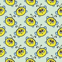 Bee face,seamless pattern on light blue background. vector
