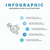 icono de línea de mano de herramientas de reparación de llave inglesa con fondo de infografía de presentación de 5 pasos vector