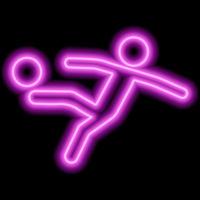 Neon pink outline of a soccer player who hits the ball on black background vector