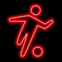 Neon red outline of a soccer player who hits the ball on black background vector