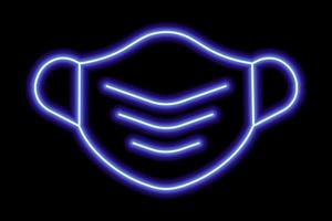 The silhouette of a medical mask on a black background. Blue line in neon style vector