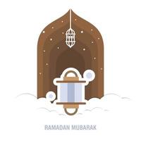 ramadan kareem diseño islámico luna creciente y silueta de cúpula de mezquita con patrón árabe y calli vector