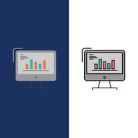 Chart Analytics Business Computer Diagram Marketing Trends  Icons Flat and Line Filled Icon Set Vect vector