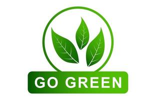 Eco green icon logo. Go green label. Green leave, badges wreath, plant element. Vector illustration. EPS 10.