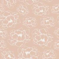 Seamless pattern with peonies in an outline style, in a delicate pink outline. Vector