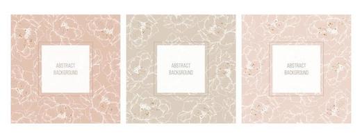 Abstract square templates for social media, posts with delicate flowers and peonies. Vector