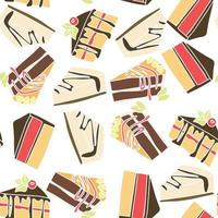 Seamless pattern with sweet desserts. Pieces of cake. Vector illustration.