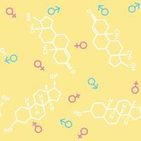Seamless background with gender symbols intertwined female and male and hormones testosterone and estrogen. Vector illustration.