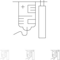 tratamiento médico hospitalario por goteo conjunto de iconos de línea negra en negrita y delgada vector