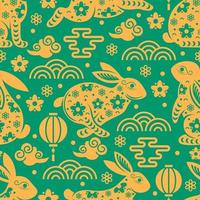 Jade Green Chinese New Year Seamless Pattern Background With Rabbit Element vector