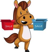 Horse with sale box, illustration, vector on white background.